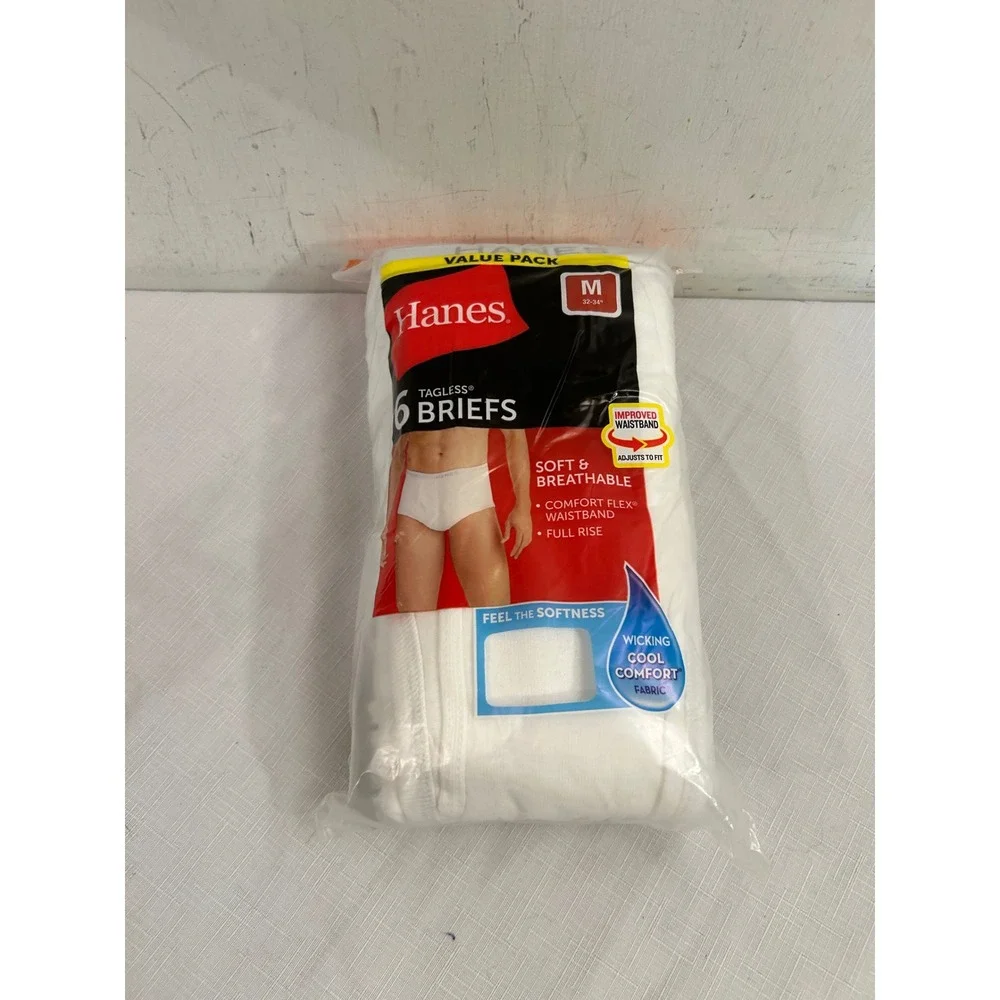 Hanes Briefs Size M White 6-Pack Tagless Cotton Comfort Flex Mens